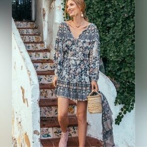 Spell Bohemian Floral Mini Dress - Black and Cream